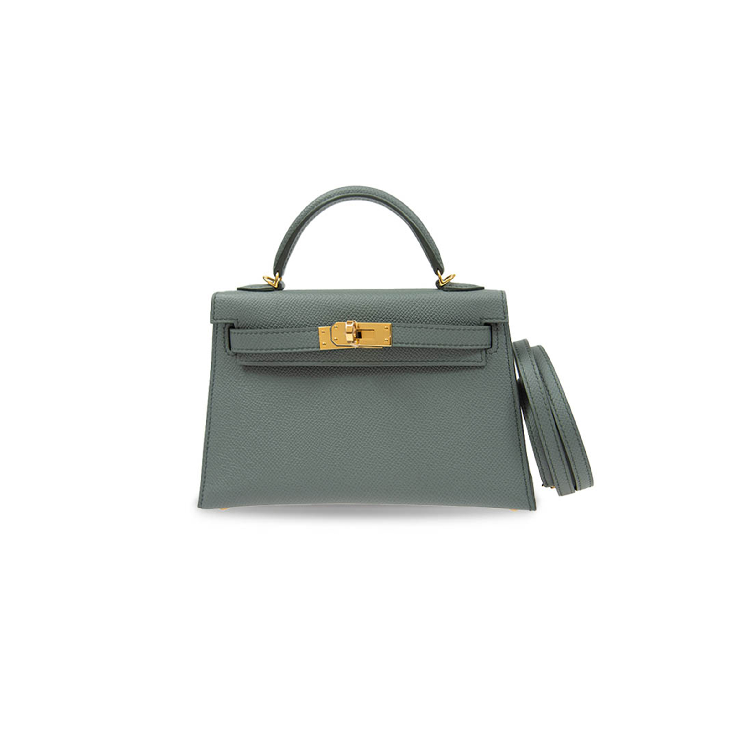 H**mes mini kelly ii epsom almond green gold buckle (19*12*5.5cm)
